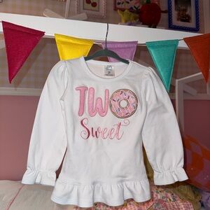 White and Pink 'Two Sweet' Long Sleeve Tee